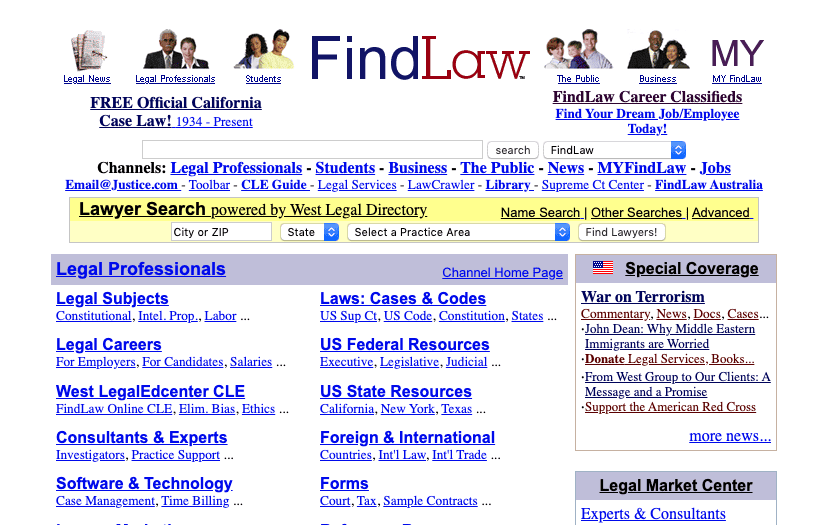 This is what the FindLaw website looked like in 2001.