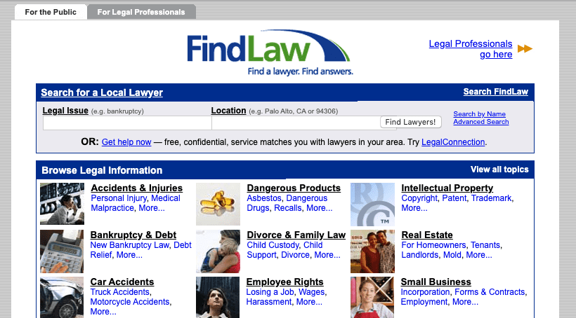 What FindLaw looked like in 2006.