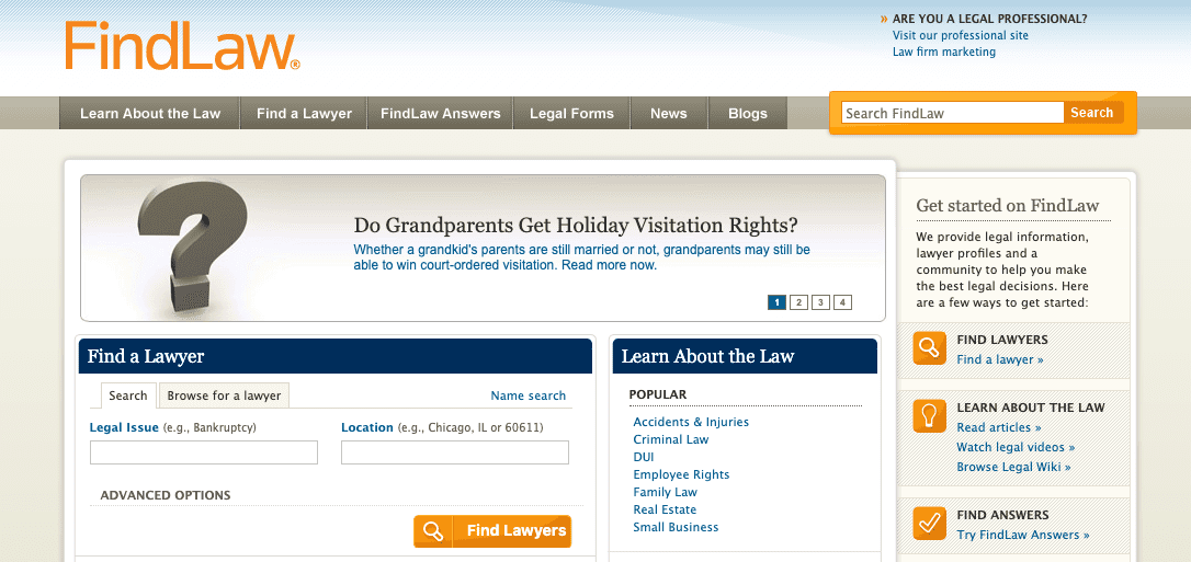 What FindLaw looked like in late 2012.