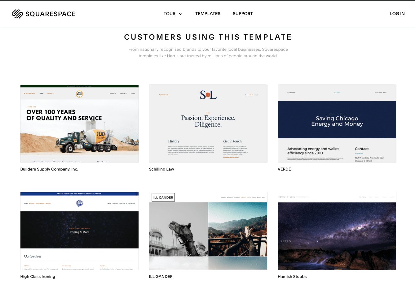 Screenshot Of Squarespace Harris Template Examples