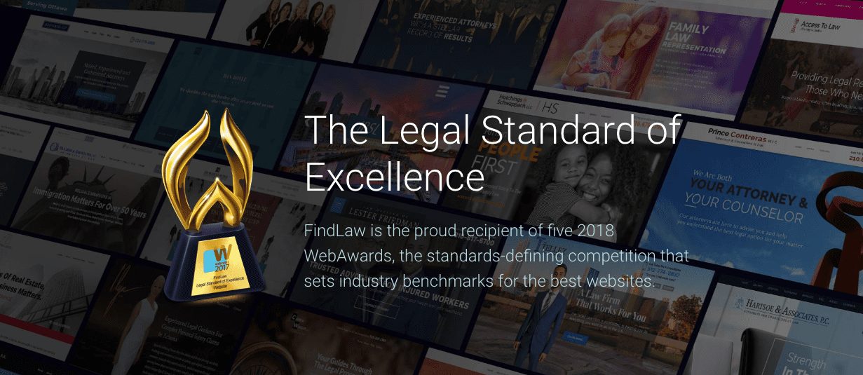 FindLaw's WebAwards from 2018 as displayed in the website marketing page of the FindLaw website.