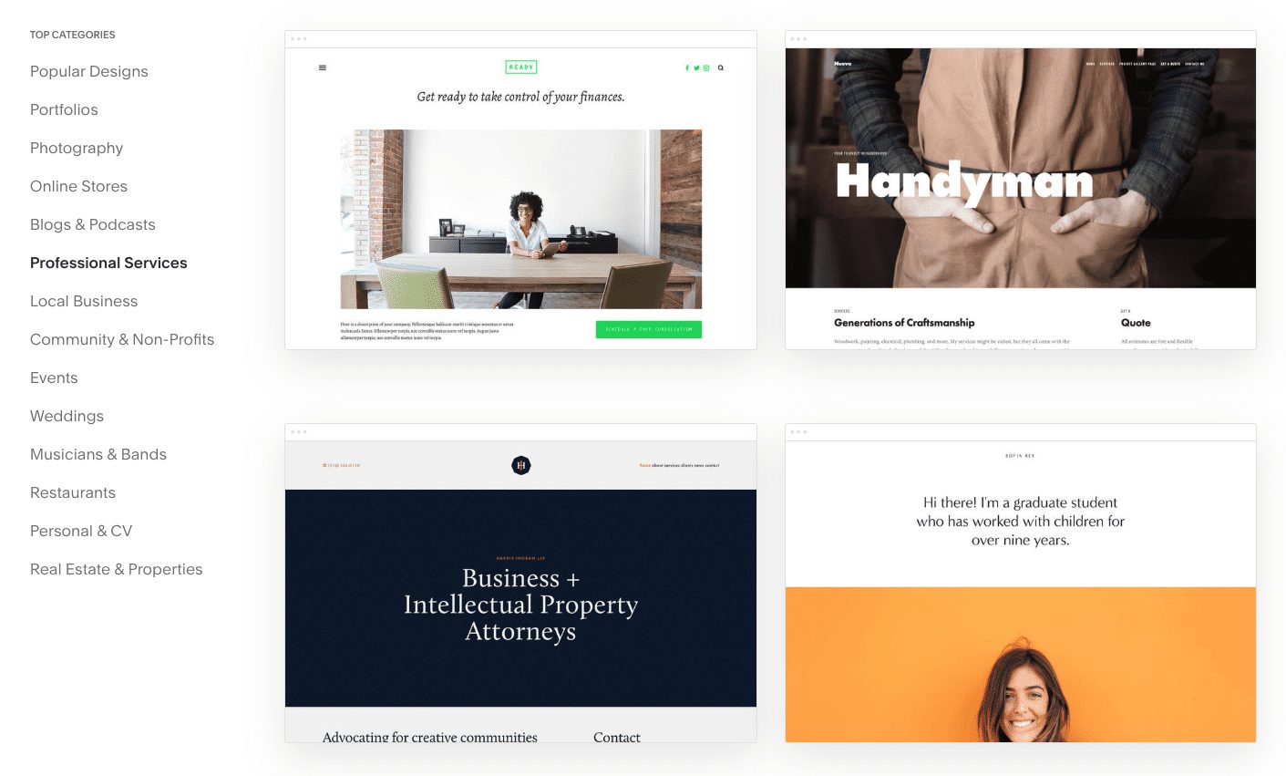 Squarespace Professional Services Law Firm Websites Options In Template Picker