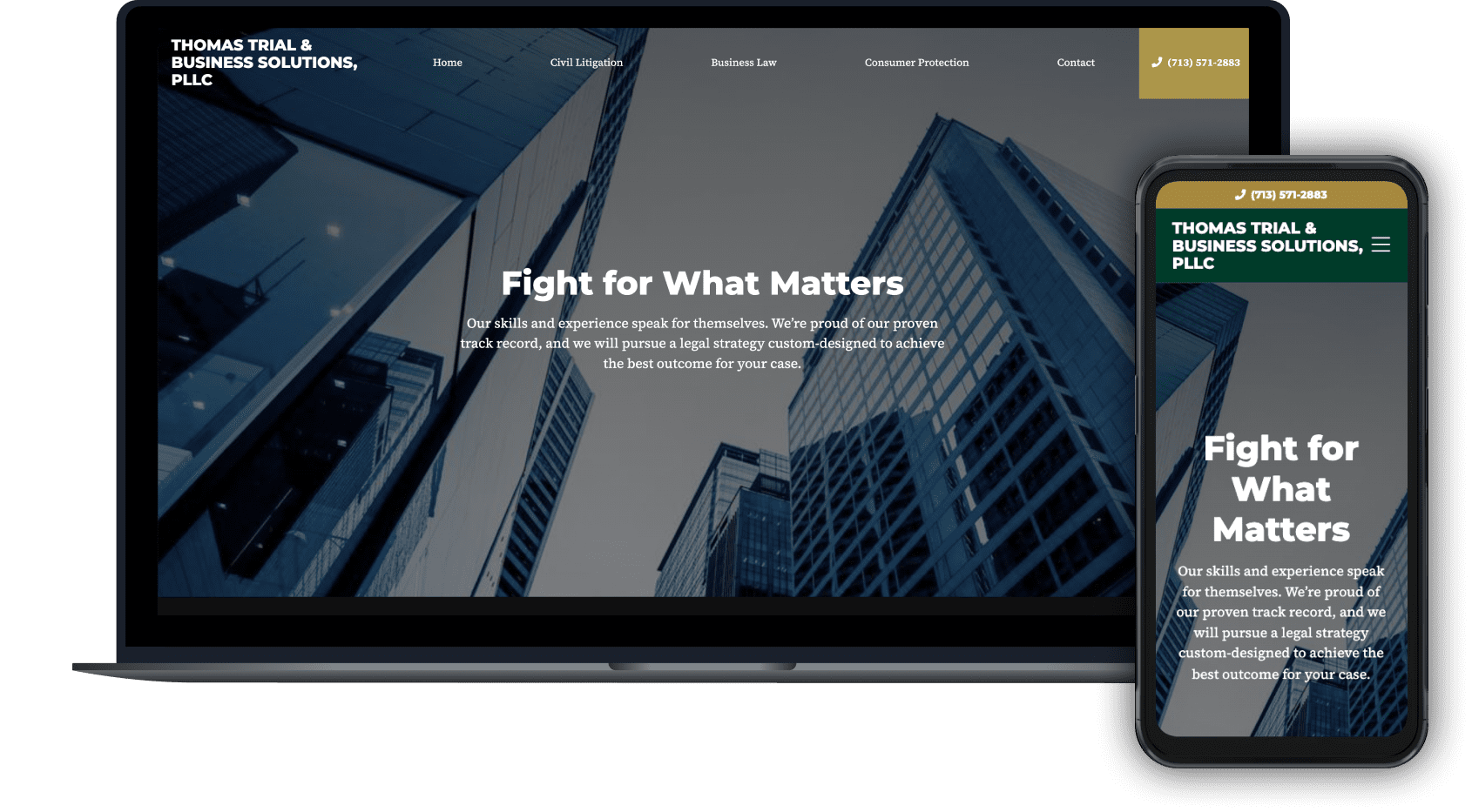 Law firm website for Thomas Trial and Business Solutions attorneys in Houston TX